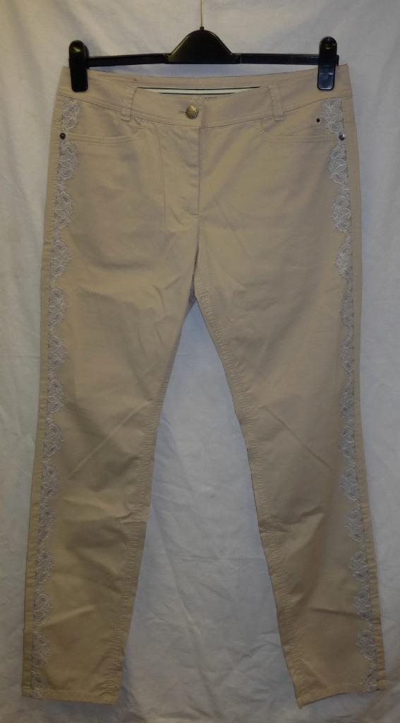 MarcCain nieuwe broek zand/beige +kant rand N5 L nr 46593, Kleding | Dames, Broeken en Pantalons, Nieuw, Maat 42/44 (L), Beige