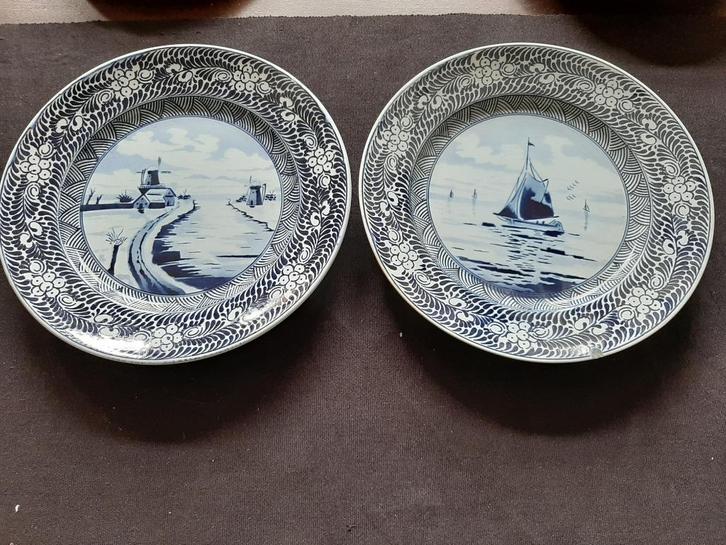 blauw bord Franz Anton Mehlem Bonn windmolen schip vintage, Antiek en Kunst, Antiek | Keramiek en Aardewerk, Ophalen of Verzenden