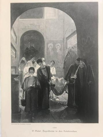 V. Vidal: Begräbniss in den Katakomben, 1896, 33 bij 24 cm. beschikbaar voor biedingen