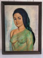 Schilderij dame bali transparant naakt, Antiek en Kunst, Kunst | Schilderijen | Klassiek, Ophalen of Verzenden