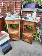2 eiken nachtkastjes met natuursteen blad oke bij boxspring, Ophalen, Zo goed als nieuw, Hout