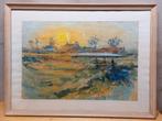 Jan Stroosma – landschap met zon (origineel werk), Ophalen of Verzenden