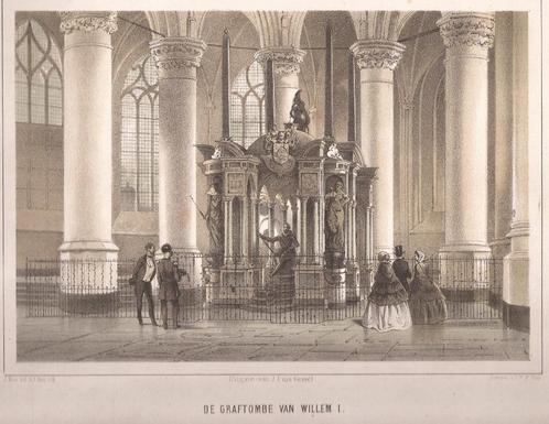 Delft. De Graftombe van Willem I. Litho. ca. 1858, Antiek en Kunst, Kunst | Etsen en Gravures, Ophalen of Verzenden