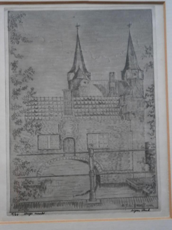 Delft, Droge Naaldets v/d Graaff, v/d Oostpoort in Delft, Antiek en Kunst, Kunst | Etsen en Gravures, Ophalen of Verzenden