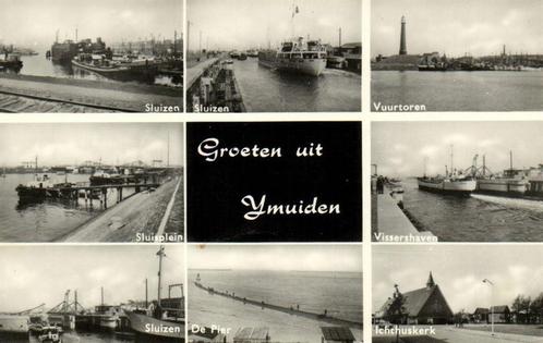 Groeten uit IJmuiden - 8 afb. haven sluizen vuurtoren - onge, Verzamelen, Ansichtkaarten | Nederland, Ongelopen, Noord-Holland