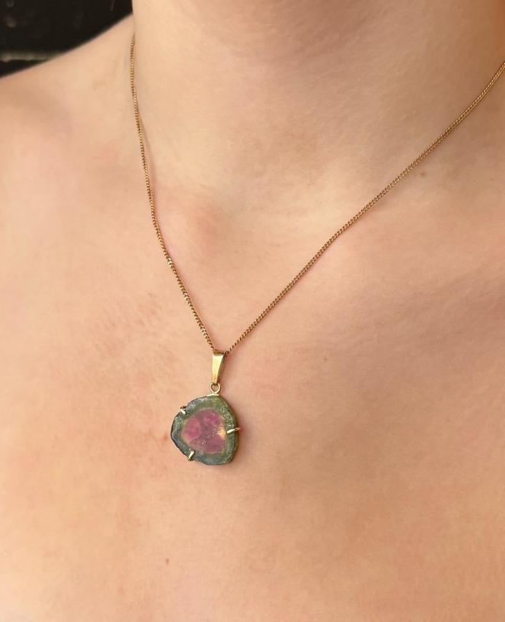 Watermeloen fraaie 14k gouden ketting hanger luxe design, Sieraden, Tassen en Uiterlijk, Kettinghangers, Zo goed als nieuw, Goud