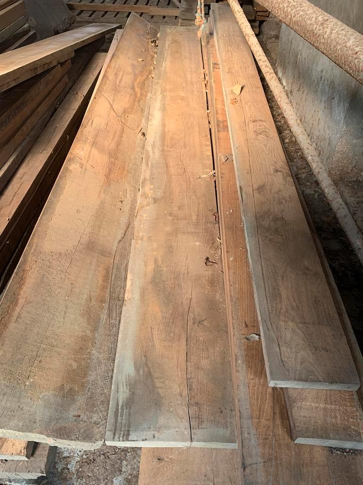 Oud eiken planken 33 dik geschaafd uit oude balken gezaagd., Doe-het-zelf en Verbouw, Hout en Planken, Plank, Eiken, Minder dan 200 cm