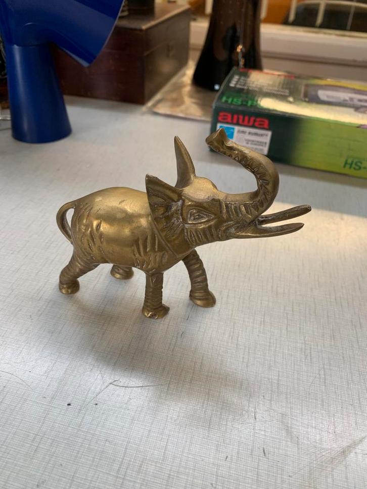 Beeld olifant Hollywood regency koper messing brass., Verzamelen, Beelden en Beeldjes, Gebruikt, Dier, Ophalen of Verzenden
