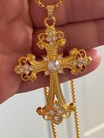 Goudkleurige grote kruis jezus hanger, Overige materialen, Verzenden, Zo goed als nieuw, Kruis of Symbool