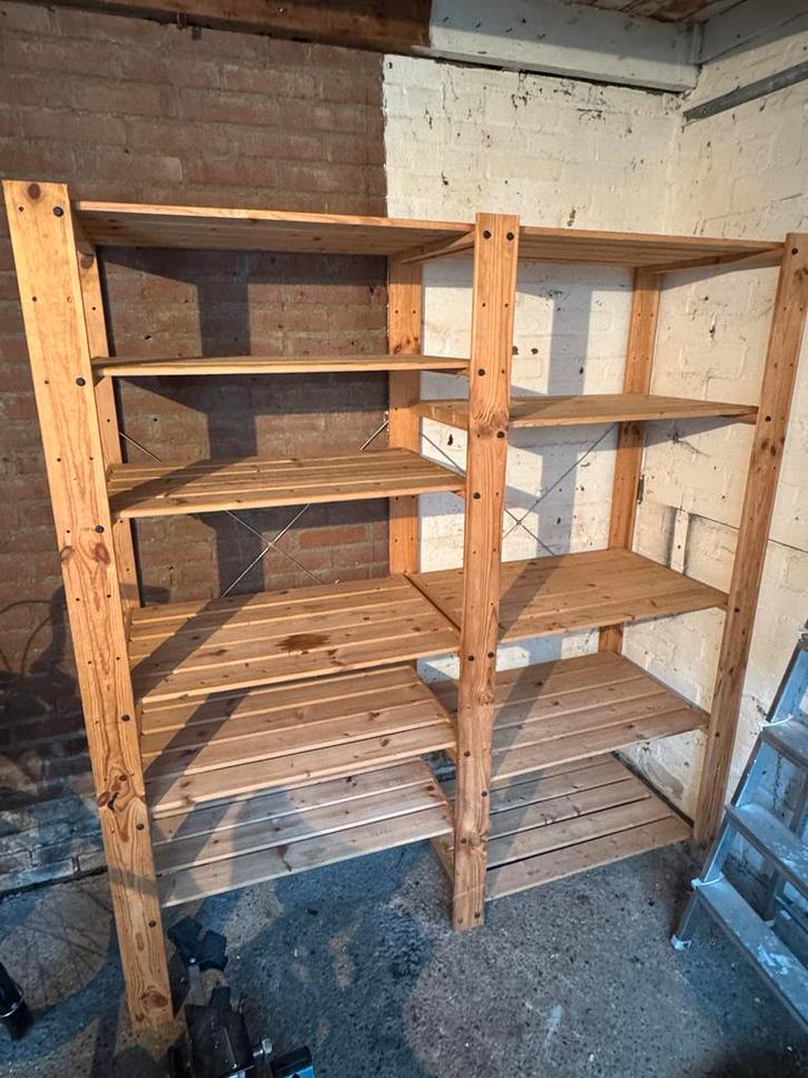 Stevige houten stellingkast/opbergrek – GRAAG DEZE WEEK WEG, Huis en Inrichting, Kasten | Stellingkasten, Gebruikt, Ophalen