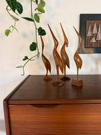 Set van 4 vintage teakhouten kraanvogels/reigers ‘60, Verzamelen, Beelden en Beeldjes, Ophalen of Verzenden, Zo goed als nieuw