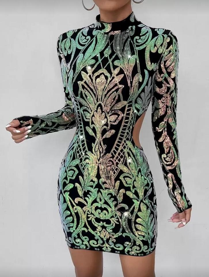 Designer jurk uniek xs s m l 34 36 38 40 glimmend groen goud, Kleding | Dames, Jurken, Nieuw, Maat 36 (S), Groen, Onder de knie