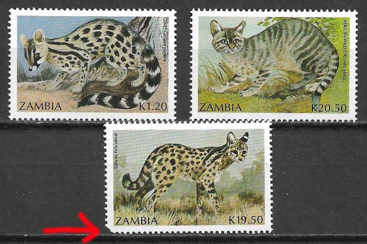 Zambia 1990 Kleine vleeseters serval wilde kat genet pfris, Postzegels en Munten, Postzegels | Afrika, Postfris, Zambia, Verzenden