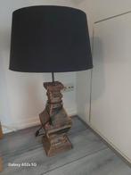 Mooie staande lamp met houten voet en stoffen donker grijze, Ophalen, Zo goed als nieuw, Rechthoekig, 50 cm of meer