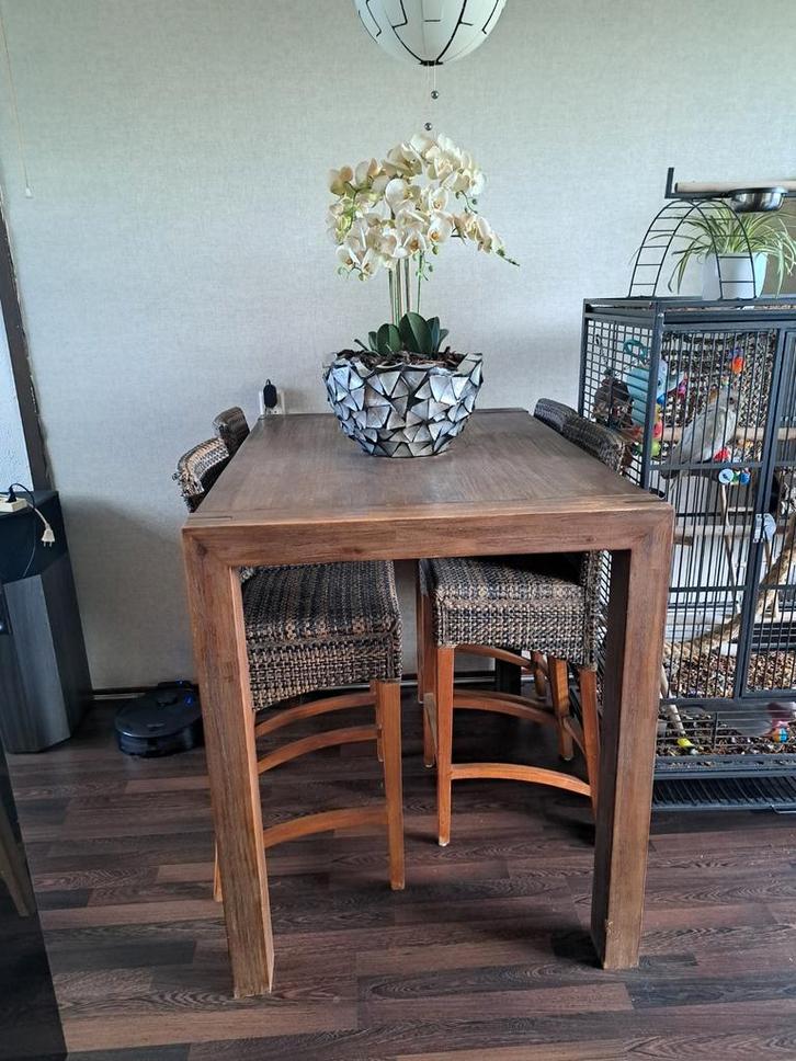 Houten Eettafel met Stoelen, Huis en Inrichting, Tafels | Eettafels, Gebruikt, 50 tot 100 cm, 100 tot 150 cm, Vier personen, Rechthoekig