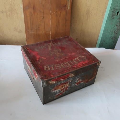 Blik Patria biscuits Amsterdam origineel metaal vierkant, Verzamelen, Blikken, Gebruikt, Koek(jes), Ophalen of Verzenden