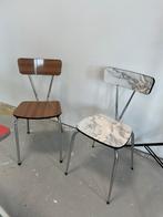 Twee vintage formica stoelen marmer en bruin, Ophalen, Zo goed als nieuw, Bruin, Twee