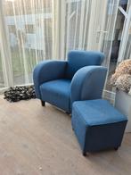 Blauwe stoel met hocker, Ophalen, Gebruikt, 75 tot 100 cm, 75 tot 100 cm