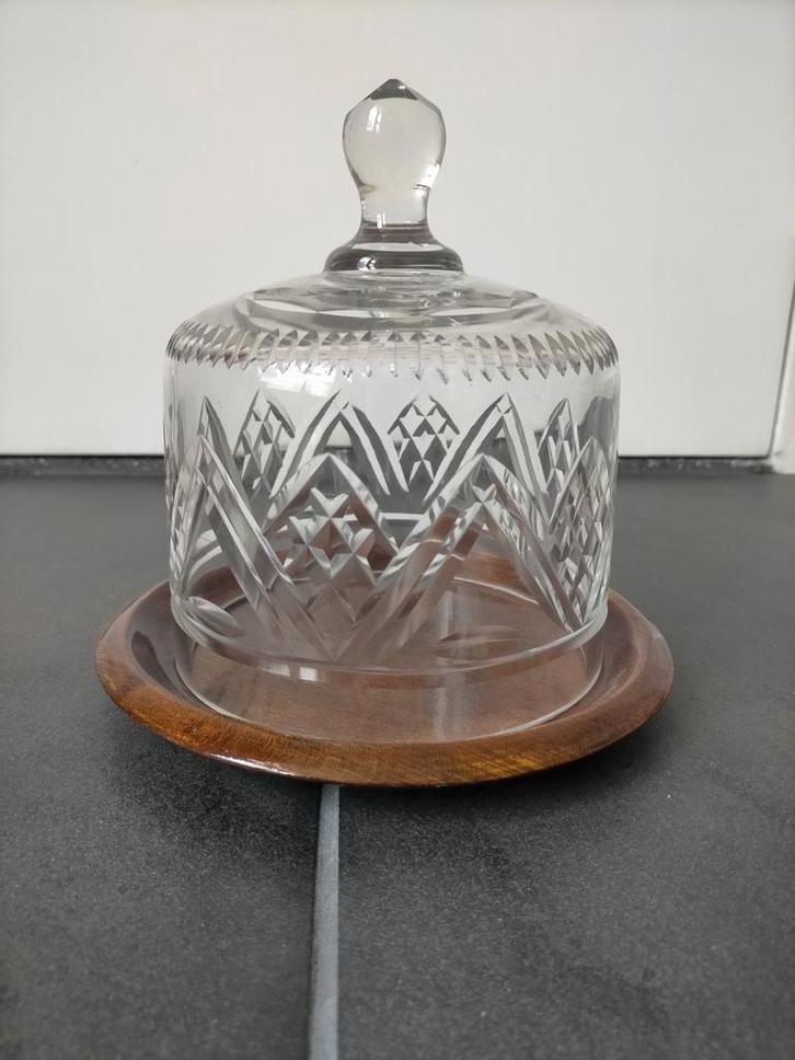 Kristallen Kaasstolp met Houten Onderzetter, Antiek en Kunst, Antiek | Glas en Kristal, Ophalen