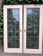 Antieke Ensuite Deuren (75+ jaar) met Glas in Lood, Gebruikt, Binnendeur, Ophalen of Verzenden, Glas