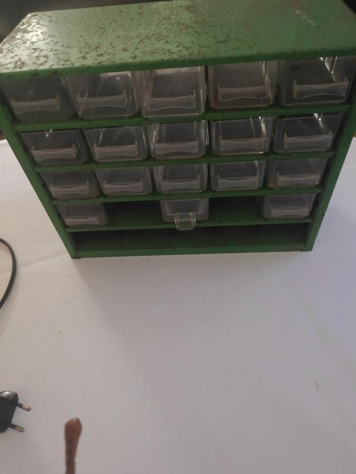 Vintage Groene Onderdelenlade met Lades, Doe-het-zelf en Verbouw, Gereedschapskisten, Gebruikt, Gevuld, Ophalen of Verzenden