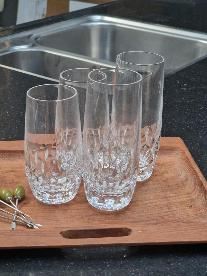 Set van 4 kristallen longdrink drinkglazen, Verzamelen, Glas en Borrelglaasjes, Overige typen, Ophalen