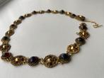Nederlands bootjescollier met granaat, antiek collier, goud, Ophalen of Verzenden, Goud, Ketting, Met edelsteen