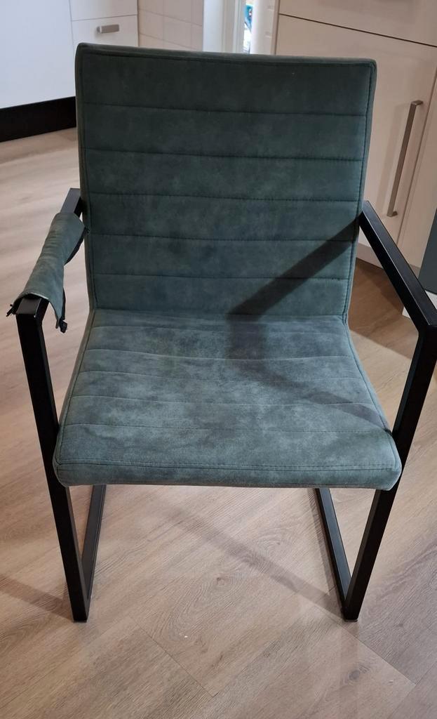 6 groen/turquoise Eetkamerstoelen met Armleuning, Huis en Inrichting, Stoelen, Gebruikt, Vijf, Zes of meer stoelen, Metaal, Stof