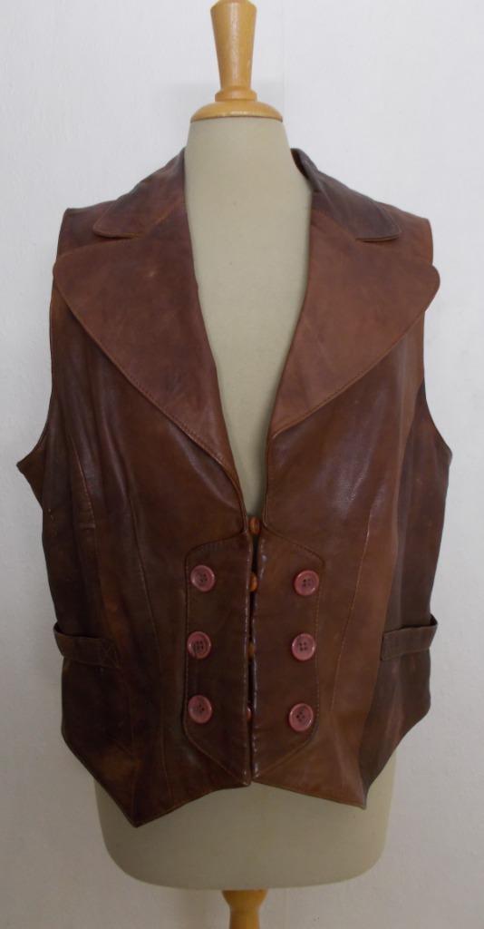 Stoer bruin echt leren gilet van Sub-R! 46, Kleding | Dames, Tops, Zo goed als nieuw, Maat 46/48 (XL) of groter, Bruin, Zonder mouw