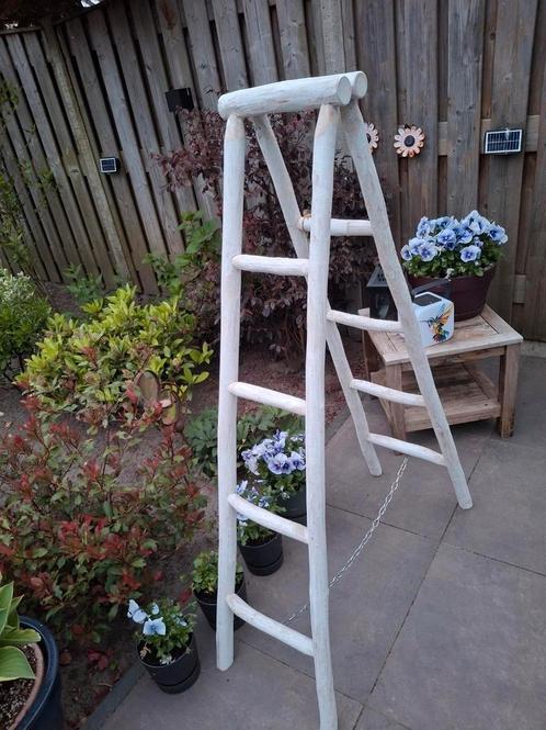 Teakhouten witte decoratie ladder Tilburg, Huis en Inrichting, Woonaccessoires | Etagères, Zo goed als nieuw, Ophalen