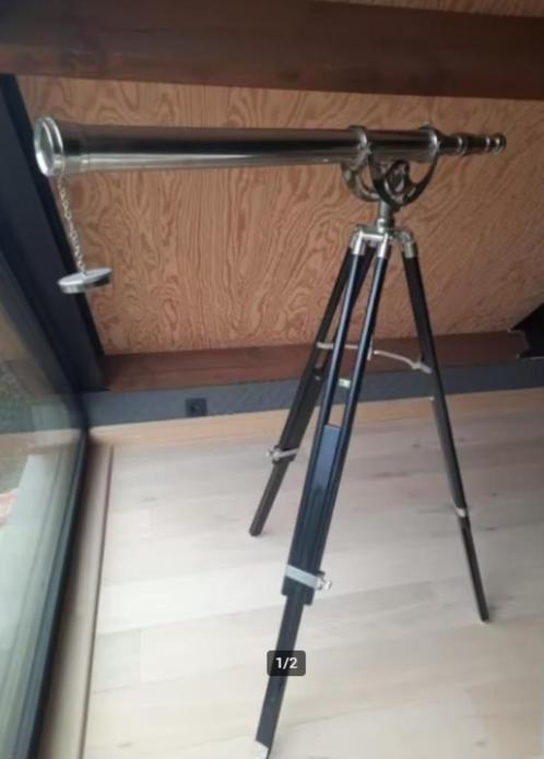 Telescopisch messing houten statief 160cm, Antiek en Kunst, Antiek | Woonaccessoires, Ophalen of Verzenden