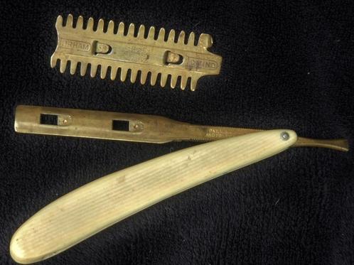 Bijzonder antiek scheermes + opzetstuk DURHAM Domino USA, Antiek en Kunst, Antiek | Gereedschap en Instrumenten, Ophalen of Verzenden