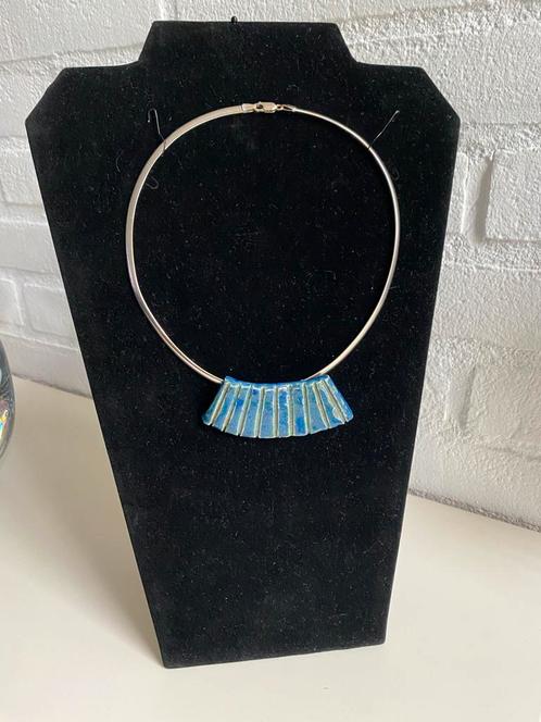 Kettinghanger Aardewerk Blauw/groen, Sieraden, Tassen en Uiterlijk, Kettinghangers, Zo goed als nieuw, Zilver, Blauw, Overige voorstellingen
