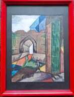 Kerkganger. Kubistisch. Sign. Crayon. Ca '30.   30/43 cm., Huis en Inrichting, Ophalen, Minder dan 50 cm, Zo goed als nieuw, Minder dan 50 cm