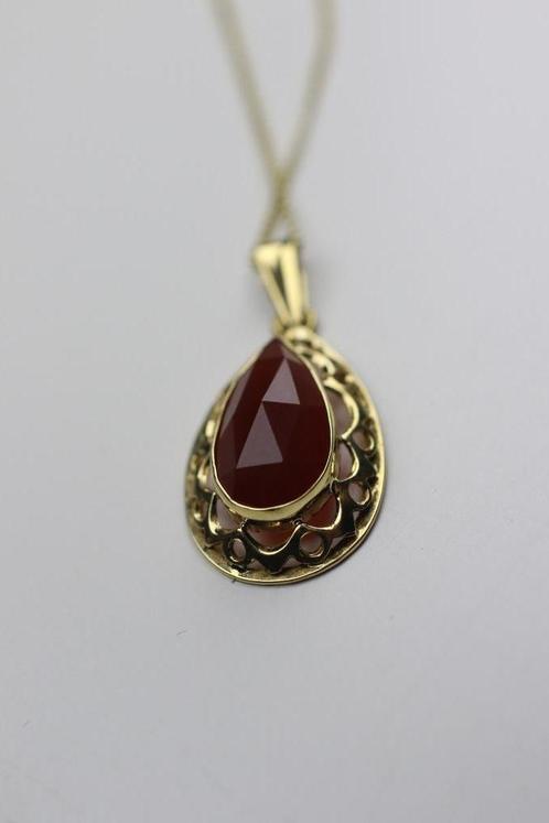Vintage 14k gouden hanger en ketting met carneool agaat, Sieraden, Tassen en Uiterlijk, Kettingen, Zo goed als nieuw, Goud, Goud