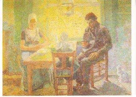 JAN TOOROP,- Gebed voor de maaltijd. Zeeuws interieur. 14-12, Verzamelen, Ansichtkaarten | Themakaarten, Ongelopen, 1960 tot 1980