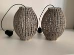 2 Hanglampen riet rotan lichtgrijs naturel 2 stuks, Ophalen of Verzenden, Zo goed als nieuw, Minder dan 50 cm, Hout