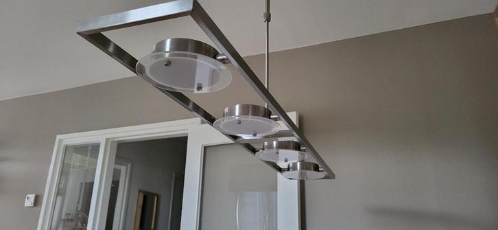 Hanglamp aluminium, Huis en Inrichting, Lampen | Hanglampen, Zo goed als nieuw, Minder dan 50 cm, Glas, Metaal, Ophalen