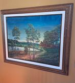 Olieverf Schilderij Landschap met Huis vintage., Ophalen of Verzenden