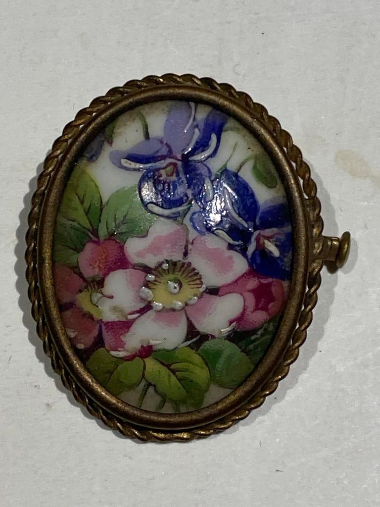 Vintage Limoges Broche met Bloemen, Sieraden, Tassen en Uiterlijk, Overige materialen, 4 tot 7 cm, Gebruikt, Overige kleuren
