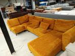 Velvet velours oaker gele hoekbank u bank 340x180x170cm, ., Hoekbank, Ophalen of Verzenden, Zo goed als nieuw