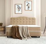 Nieuwe boxspring met opbergruimte 160x200 taupe beige leer, Ophalen, Bed kunstleer opbergbed kingsize boxspring taupe beige, Beige