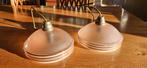 Set 2 vintage glazen hanglampjes, roze, doorsnede 18 cm., Huis en Inrichting, Lampen | Hanglampen, Ophalen of Verzenden, Zo goed als nieuw