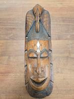 Afrikaans Houten Masker met Been Inleg, Antiek en Kunst, Kunst | Beelden en Houtsnijwerken, Ophalen of Verzenden