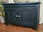 Robuust zwarte houten tv kast laag dressoir + uitschuifplank, Ophalen, Zo goed als nieuw, Nvt, Nvt