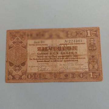 1 Gulden Zilverbon uit 1938 in ZF
 beschikbaar voor biedingen