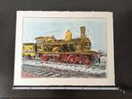 Locomotief, steendruk van Gerard van Santen ongesigneerd, Antiek en Kunst, Kunst | Litho's en Zeefdrukken, Ophalen