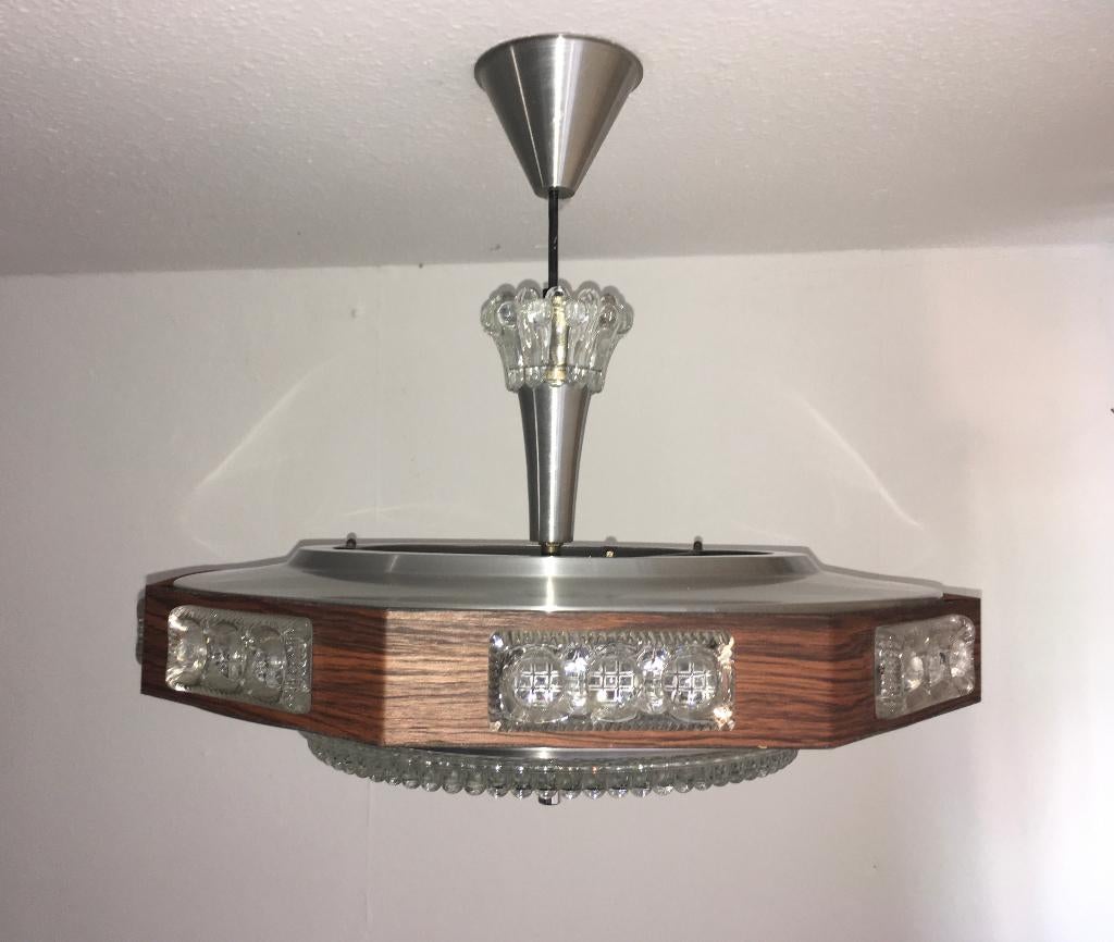 Vintage UFO hanglamp, Ophalen of Verzenden, Gebruikt, Glas, Minder dan 50 cm