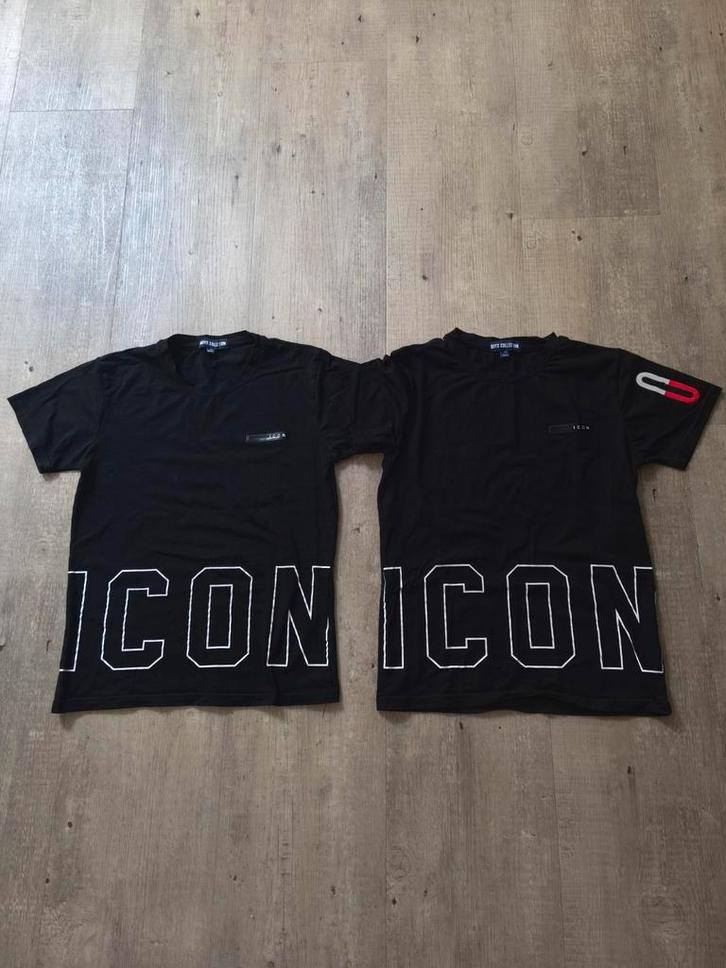 2 zwarte Icon tshirts 146/152, Kinderen en Baby's, Kinderkleding | Maat 146, Zo goed als nieuw, Jongen, Shirt of Longsleeve, Ophalen of Verzenden