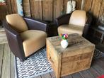 Twee rundlederen  Calia fauteuls, Ophalen, Gebruikt, Hout, Vintage, design Calia Italia
